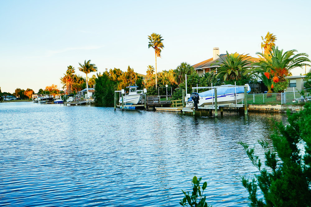 The waterfront at Hernando Beach at sunset